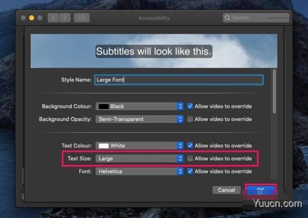 如何在Mac上更改字幕字体大小