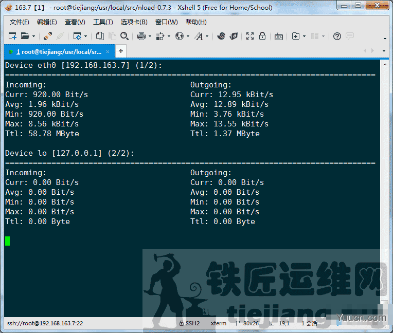 Linux系统下查看网卡实时流量软件Nload安装使用方法