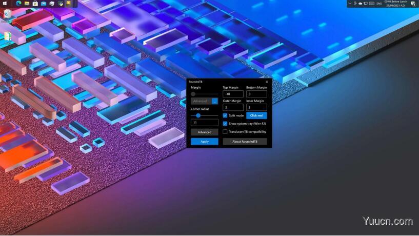 第三方工具RoundedTB 可让微软 Win11 任务栏变成圆角 UI
