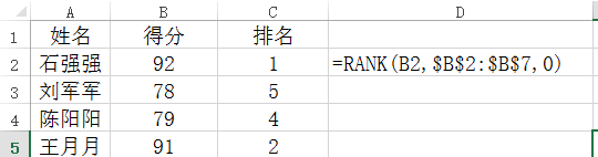 常用函数之RANK奥运会金牌榜排名