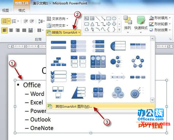 PowerPoint2010普通文本转化成SmartArt图形教程