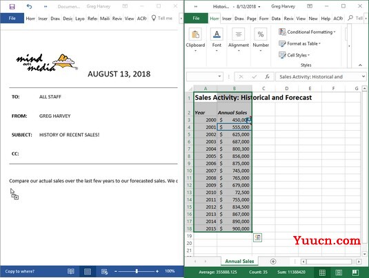 如何使用Word 2019共享Excel 2019数据