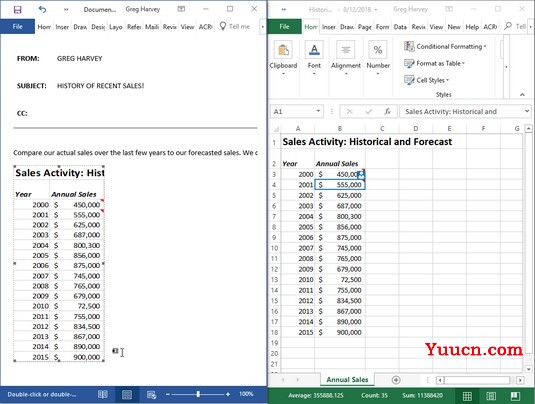 如何使用Word 2019共享Excel 2019数据