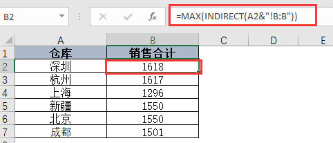 INDIRECT函数汇总各仓库的合计到销售总表