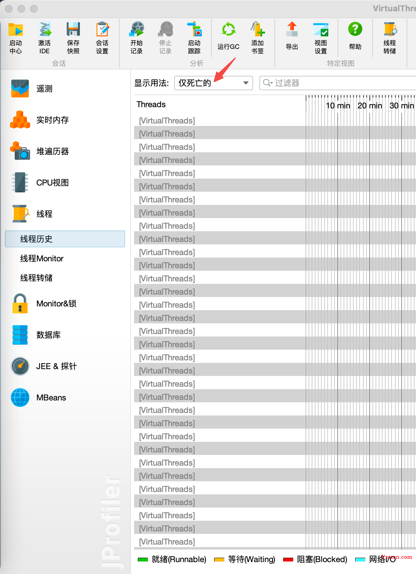 支持JDK19虚拟线程的web框架，之三：观察运行中的虚拟线程