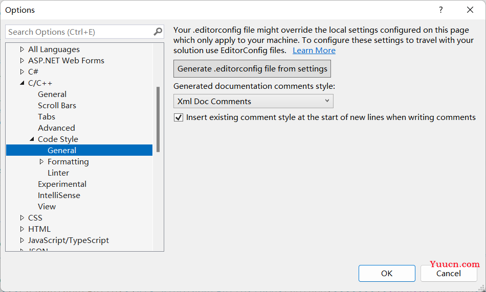 Visual Studio C++ 默认 UTF-8 编码及 *.editorconfig 统一代码格式