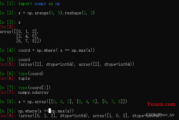 【Python】Python寻找多维数组（numpy.array）中最大值的位置（行和列）