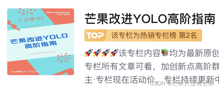 CSDN独家原创《芒果YOLO改进高阶指南》适用YOLOv5、YOLOv7、YOLOv8等改进专栏，来自人工智能专家老师联袂推荐