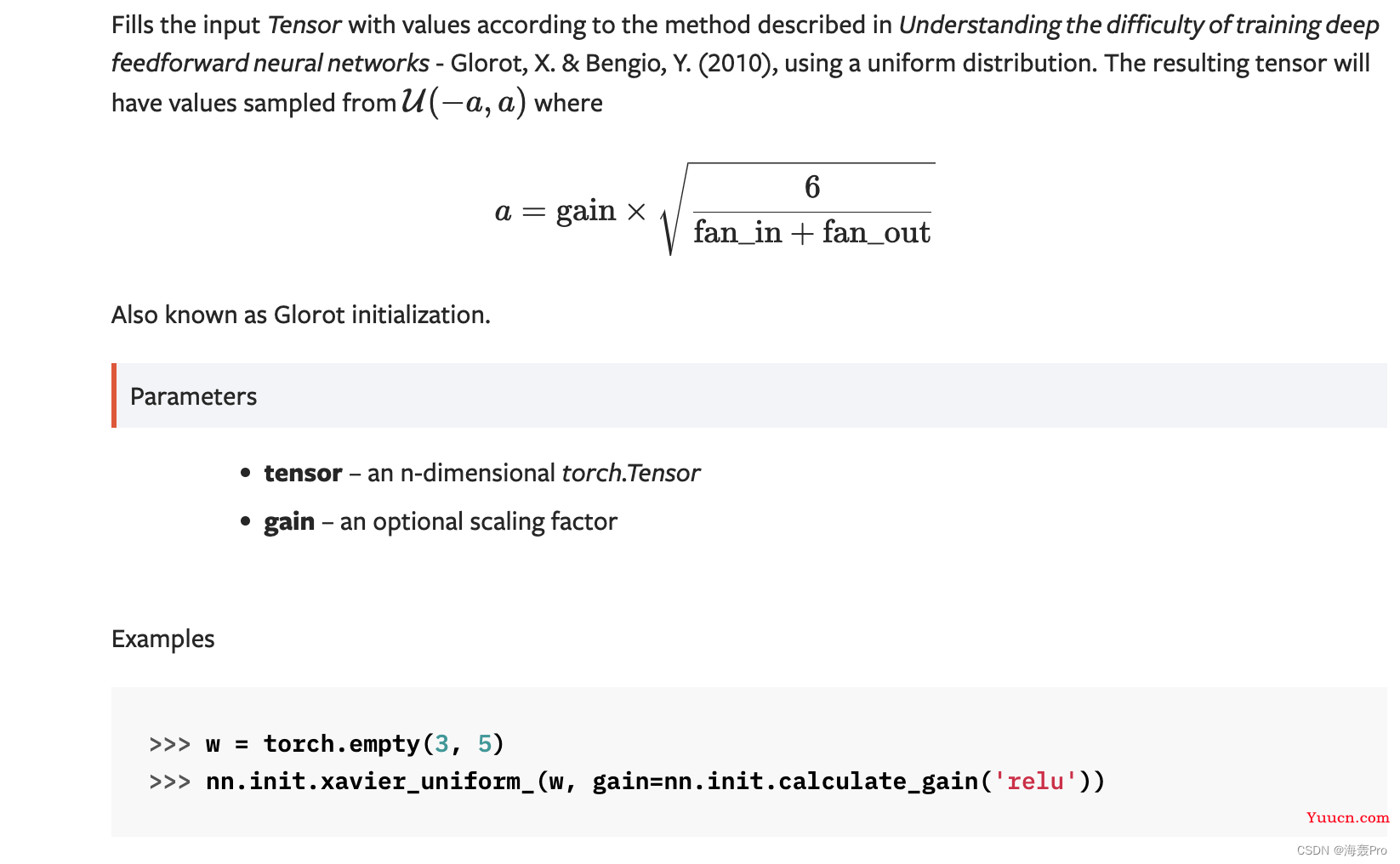 【Pytorch】torch.nn.init.xavier_uniform_()