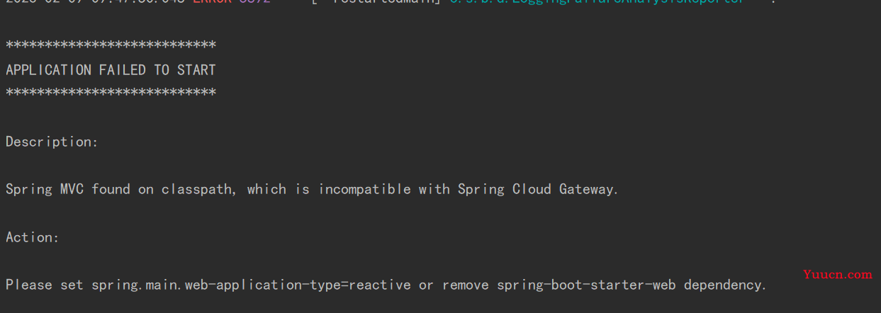 Please set spring.main.web-application-type=reactive or remove spring-boot-starter-web dependency.