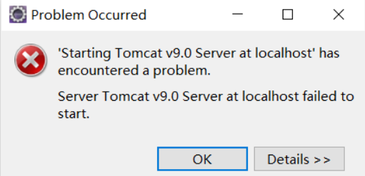 Server Tomcat v9.0 Server at localhost failed to start问题