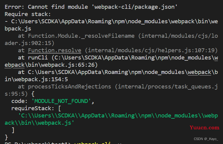 webpack -v报错：Cannot find module ‘webpack-cli/package.json‘