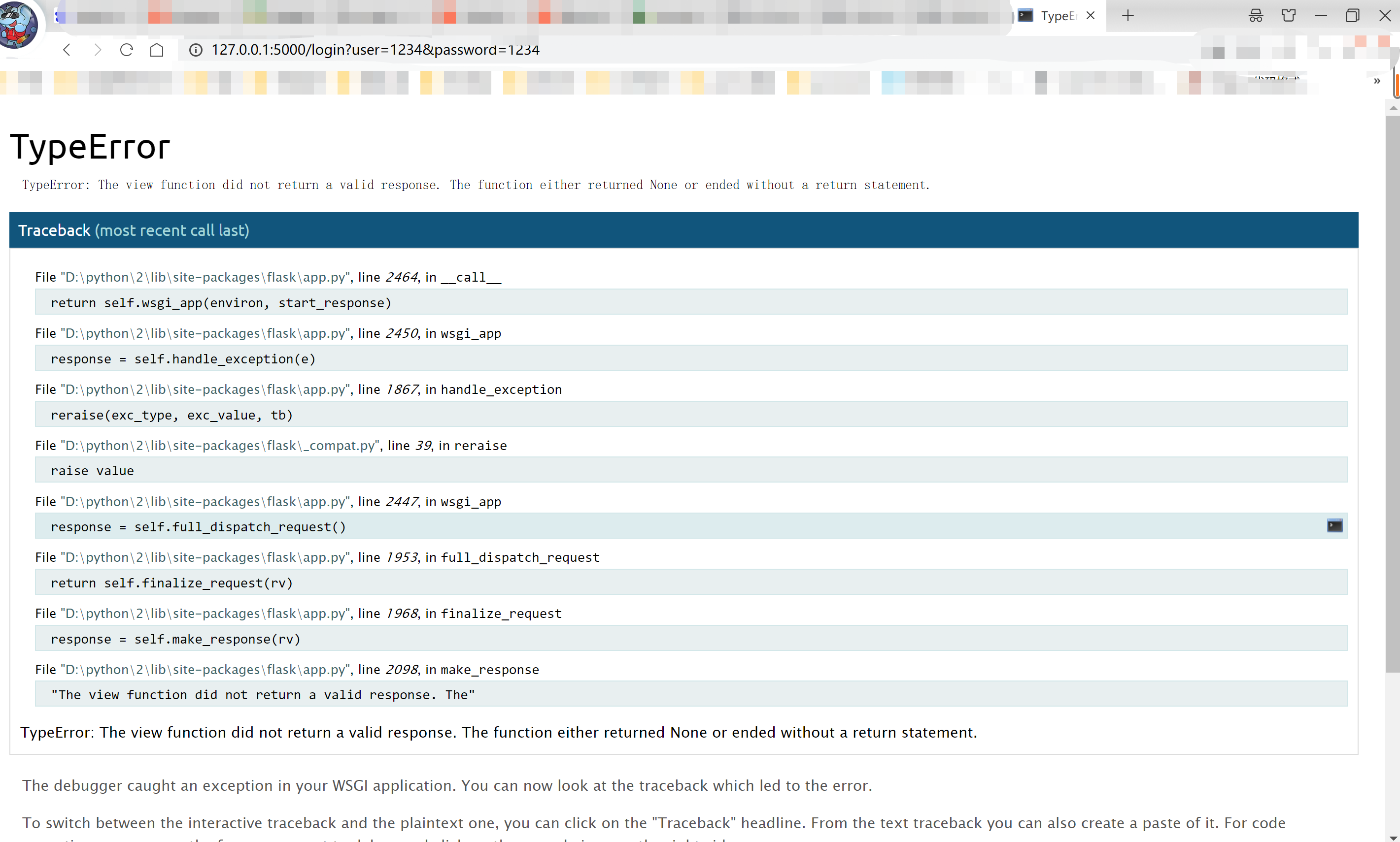 TypeError The view function did not return a valid response. The function either returned None 的解决