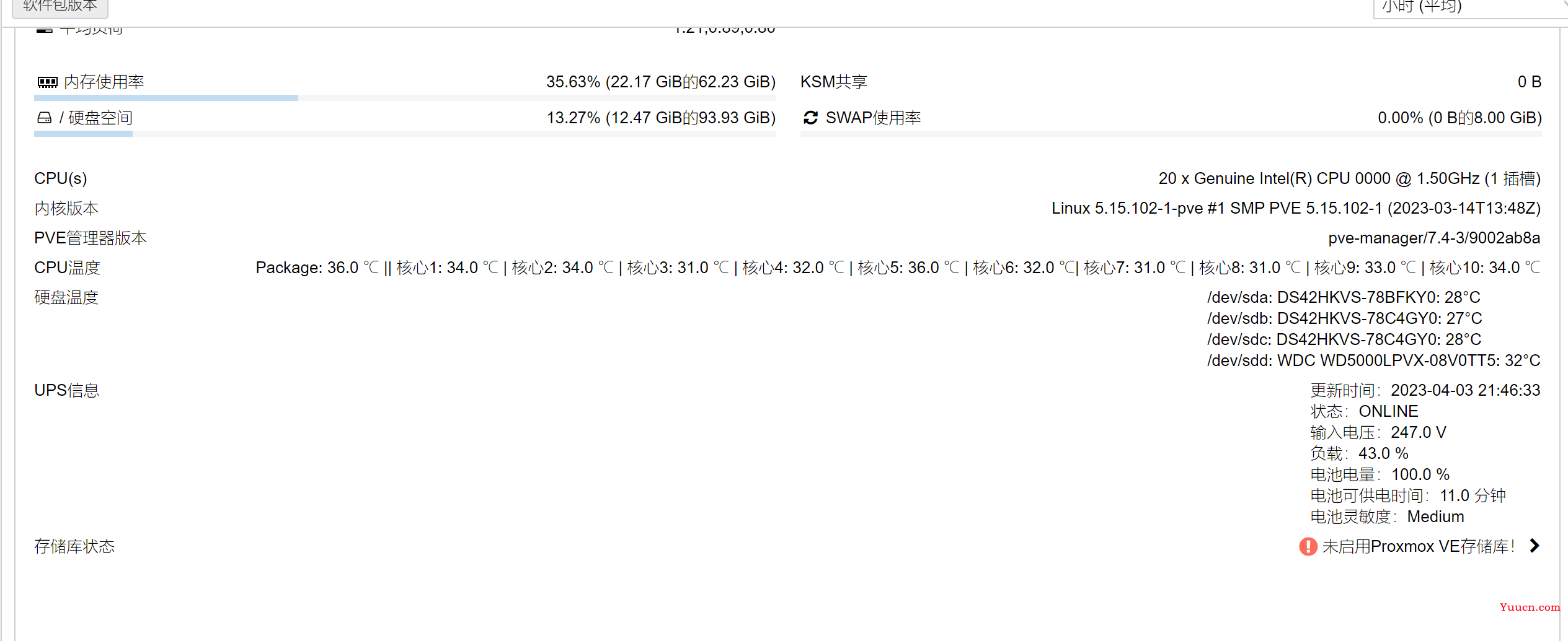 Proxmox ve(PVE) 显示CPU和硬盘温度、UPS信息