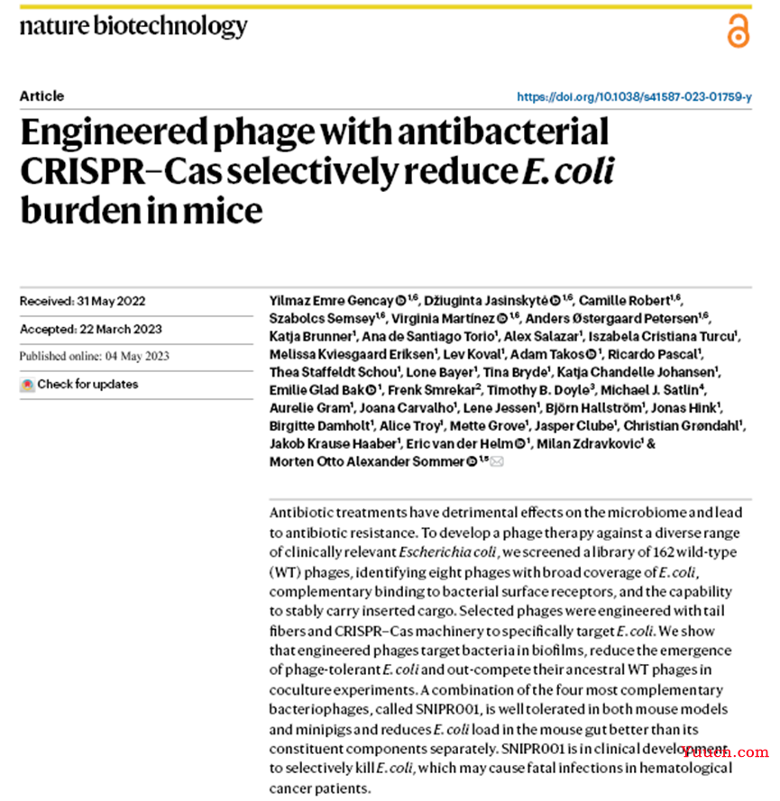 Nat Biotechnol –精准 CRISPR-Cas噬菌体疗法将为重症感染患者带来福音