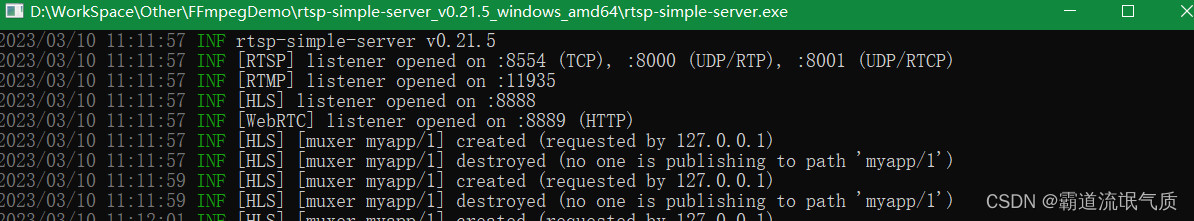 Windows上搭建rtsp-simple-server流媒体服务器实现rtsp、rtmp等推流以及转流、前端html与Vue中播放hls(m3u8)视频流